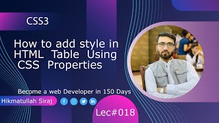 🔴 CSS 3 Tutorial 2024 in Pashto  How to add style in Html table Using CSS properties Lec 18 [upl. by Nednal]