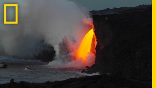 Spectacular Lava quotWaterfallquot Pours Into the Ocean  National Geographic [upl. by Limemann900]