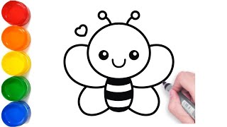 How to draw bee  Step by step drawing A cute honey bee drawing easy  Drawing for kids [upl. by Rora]