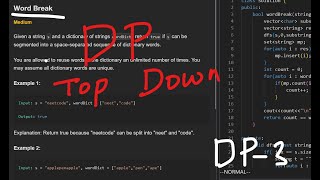 Leetcode word break problem in top down approach  struggle of DP03 [upl. by Prebo564]