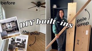 DIY BUILTIN OFFICE SHELVES COMPLETE TRANSFORMATION  IKEA Billy Bookcase Hack  Wood Slat Wall [upl. by Analak]