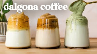 DALGONA COFFEE Recipes ☕️ 3 FLAVORS 3 FROTHY Techniques [upl. by Anawit]