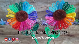 Como hacer una FLOR de limpiapipas  Girasol de colores con limpiapipas [upl. by Ayhdnas]