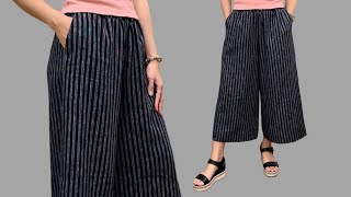 Cutting and sewing wide leg pants with pockets  Easy instructions for sewing beautiful pants [upl. by Dilly168]