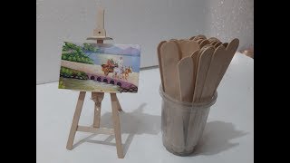 How to make mini easel  diy mini canvas stand  diy miniature artist easel [upl. by Haimaj314]