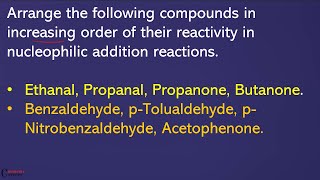 Arrange Ethanal Propanal Propanone Butanone Benzaldehyde pTolualdehyde pNitrobenzaldehyde [upl. by Atinniuq]