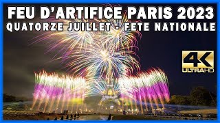 ⁽⁴ᴷ⁾ Paris 2023 Feu dartifice  Fête Nationale  Tour Eiffel Quatorze Juillet  fireworks GroupeF [upl. by Ehpotsirhc]