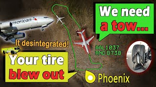 BLOWN TIRE ON TAKEOFF  Debris On Runway  Emergency Return to Phoenix [upl. by Gnoh]