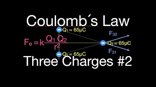 Coulombs Law 6 of 7 Force from Three Charges Arranged in a Triangle [upl. by Dlanor322]