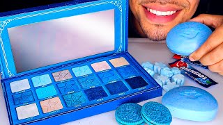 ASMR EDIBLE JEFFREE STAR MAKEUP BLUE BLOOD PALETTE EATING BLUE FOODS SOAP OREOS CANDY NO TALKING 먹방 [upl. by Lladnyk]