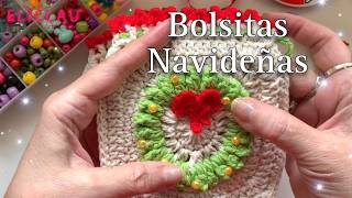 BOLSAS NAVIDEÑAS CON 2 GRANNYSQUARES  Cuadrado PERFECTO  EliClau [upl. by Gildas]