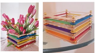 Ice Cream Stick Craft Ideas💐🌹  Ice Cream Stick Flower Pot  Ice Cream Sticks Diy Ice Cream Sticks [upl. by Assilanna954]