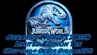 Jurassic World Limited Edition Tin 2015 Bluray  DVD  Digital HD  Unboxing [upl. by Aryad]