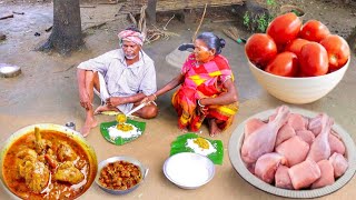 TOMATO CHICKEN CURRY prepared by santali tribe grandma and eating together  chicken curry [upl. by Emeline]