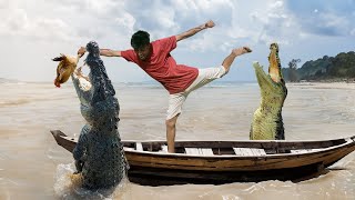 2 Crocodile Attack Man in fishing Boat  Crocodile attack hunter  Crocodile attack stories [upl. by Peale983]