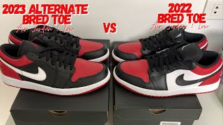 Who Wins 2023 Alternate Bred Toe vs 2022 Bred Toe A Shocking Air Jordan 1 Low Showdown [upl. by Yonah]