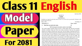 Class 11 NEB English Model Question Paper For 2081 [upl. by Na]