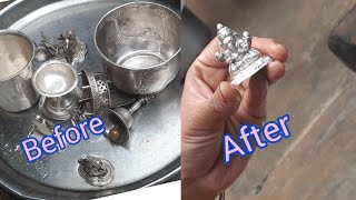 how to clean Silver items easily using pitambari powder how to clean silver vessels puja items [upl. by Esorrebma]