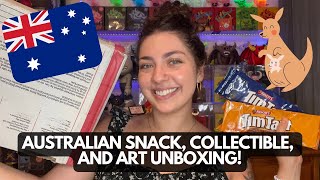 AWESOME AUSTRALIAN GIFT UNBOXING SNACKS COLLECTIBLES AND HANDMADE ART 🇦🇺 [upl. by Ellehcrad]