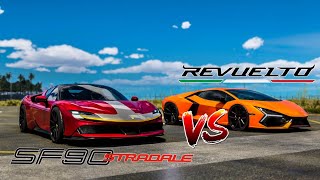 Ferrari SF90 Stradale Vs Lamborghini Revuelto 4K [upl. by Olnton]