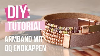 Schmuck machen Armband Miyuki mit DQ Leder und Endkappen ♡ DIY [upl. by Artinek]