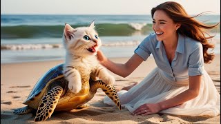 When a cute turtle cat is attacked on the beach [upl. by Nehte]