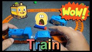 Assembling trains with bringht colors live blue green balls [upl. by Orlanta]