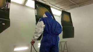 Wiegman4x4eu Dimitri spray painting 4 Land Rover Defender Doors [upl. by Seely]