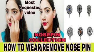 How to wear and Remove nose pin  nose pin collection  oxidised nose pin  deekshachauhan [upl. by Olihs383]