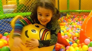 Kids Playground Fun with Bouncy Ball on the Giant Slide and Play Ball Pit [upl. by Aratnahs]