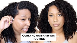 MY CURLY HUMAN HAIR WIG ROUTINE  KINKY CURLY LACE WIG w KINKY EDGES  GLUELESS  ft HURELA HAIR [upl. by Sillek]