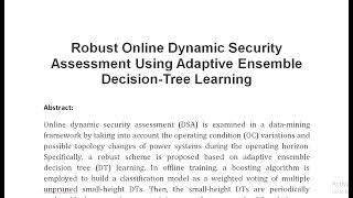 Robust Online Dynamic Security Assessment Using Adaptive Ensemble Decision Tree Learning [upl. by Ardnot]