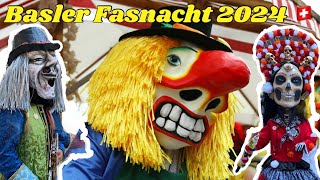 Basler Fasnacht 2024 🇨🇭🥁🎷🎺👺🎭 Cortege Day 1 fasnacht basel cortege baselfasnacht [upl. by Larred]