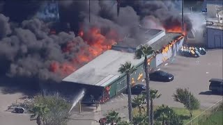 Firefighters battle structure fire burning on Campland on the Bay in Pacific Beach [upl. by Sayles635]