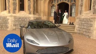 Princess Beatrice helps Princess Eugenie into Aston Martin [upl. by Grimes]