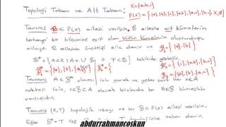 19 TOPOLOJİK UZAYLAR  Topoloji Tabanı ve Alt Taban  1 [upl. by Combs436]