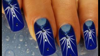 Full Cover Nail Art Design Tutorial blau  weiss [upl. by Adidnere]