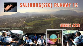 Salzburg SZG  beautiful morning approach and landing on runway 15  pilots  cockpit views  4k [upl. by Icart5]