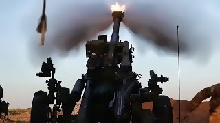 US Army Artillery In Action Near Mosul • April 2017 [upl. by Coulombe]