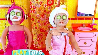 Baby doll sisters spa routine in bathroom Play Toys story for kids [upl. by Jimmie]