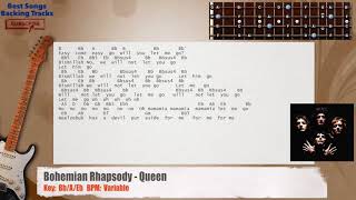 🎸 Bohemian Rhapsody  Queen Guitar Backing Track with chords and lyrics [upl. by Nolitta72]