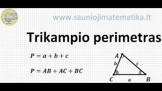 Trikampio perimetras  Kaip skaičiuojamas trikampio perimetras  Pusperimetris  Trikampiai [upl. by Lotte]