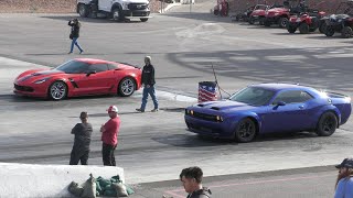 Hellcat Challenger vs Corvette z06  drag racing [upl. by Blase283]