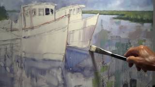 Oil Painting impressionist boats by Michael Pintar [upl. by Aratak655]