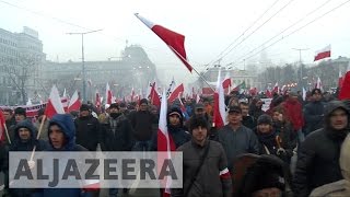 Poland Antiimmigration protests sweep through Warsaw [upl. by Meredithe174]