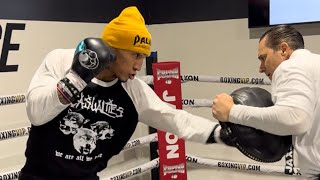 MARIO BARRIOS SHARP PAD WORK FOR JAKE PAUL MIKE TYSON UNDERCARD TITLE DEFENSE [upl. by Sherlocke635]