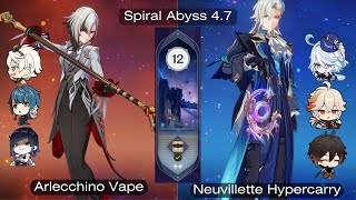 Spiral Abyss 47  Floor 12  9 Stars  Arlecchino Vape  Neuvillette Hypercarry  Genshin Impact [upl. by Schulman]