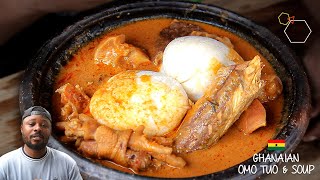 Omo Tuo and Nkate Nkwan Rice Balls and Groundnut Soup B33ma Nsano 😎 [upl. by Dorice]