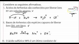 Como saber se temos ácidos e bases de Arrhenius condução de eletricidade e grau de ionização [upl. by Betthel]