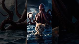 Dad Cat save his son from octopus 🙀 catsoftiktok cat cute aiart ai poorcat catlover fyp [upl. by Danette49]